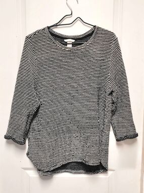 H&M Black & White Textured Stripe Round Neck Pullover Knit Top Womens